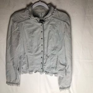 WHBM Gray Corduroy Ruffle Jacket Blazer 14